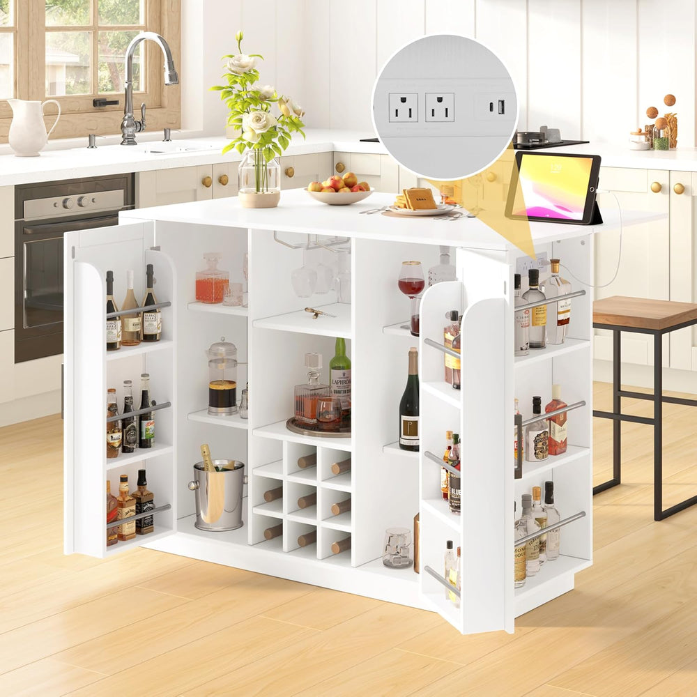 47.2" Multifunctional Kitchen Island with Drop Leaf & Power Outlet –...