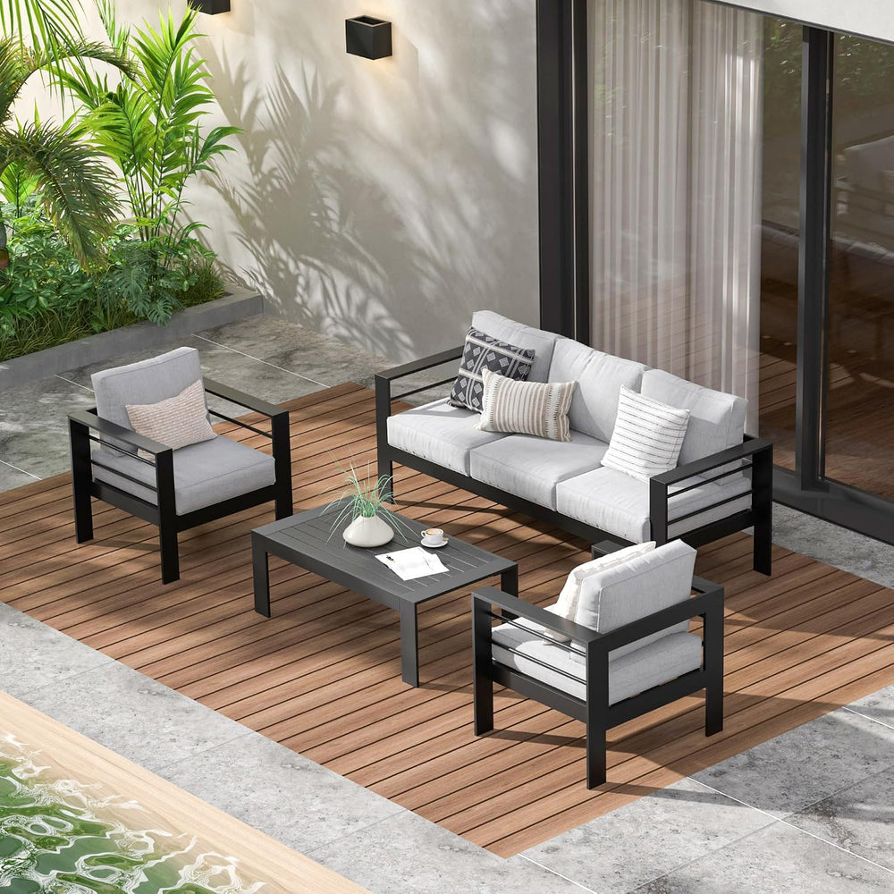 Patio Furniture Set, Aluminum Outside Furniture, Sofa with 10" Back Cushion