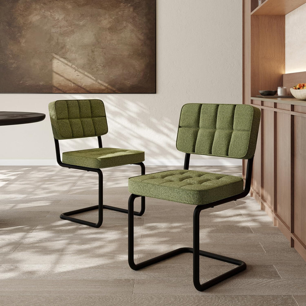 Mid-Century Modern Dining Chairs Set of 2 with Metal Legs, Green | Upholstere...