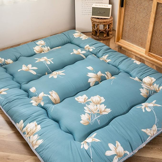 MAXYOYO Japanese Floor Mattress Futon Mattress, 4" Thicken Tatami Mat Sleeping Pad Foldable Roll Up Mat Boys Girls Dormitory Pad Kids Floor Lounger Pillow Bed, Charcoal Grey, Queen Size