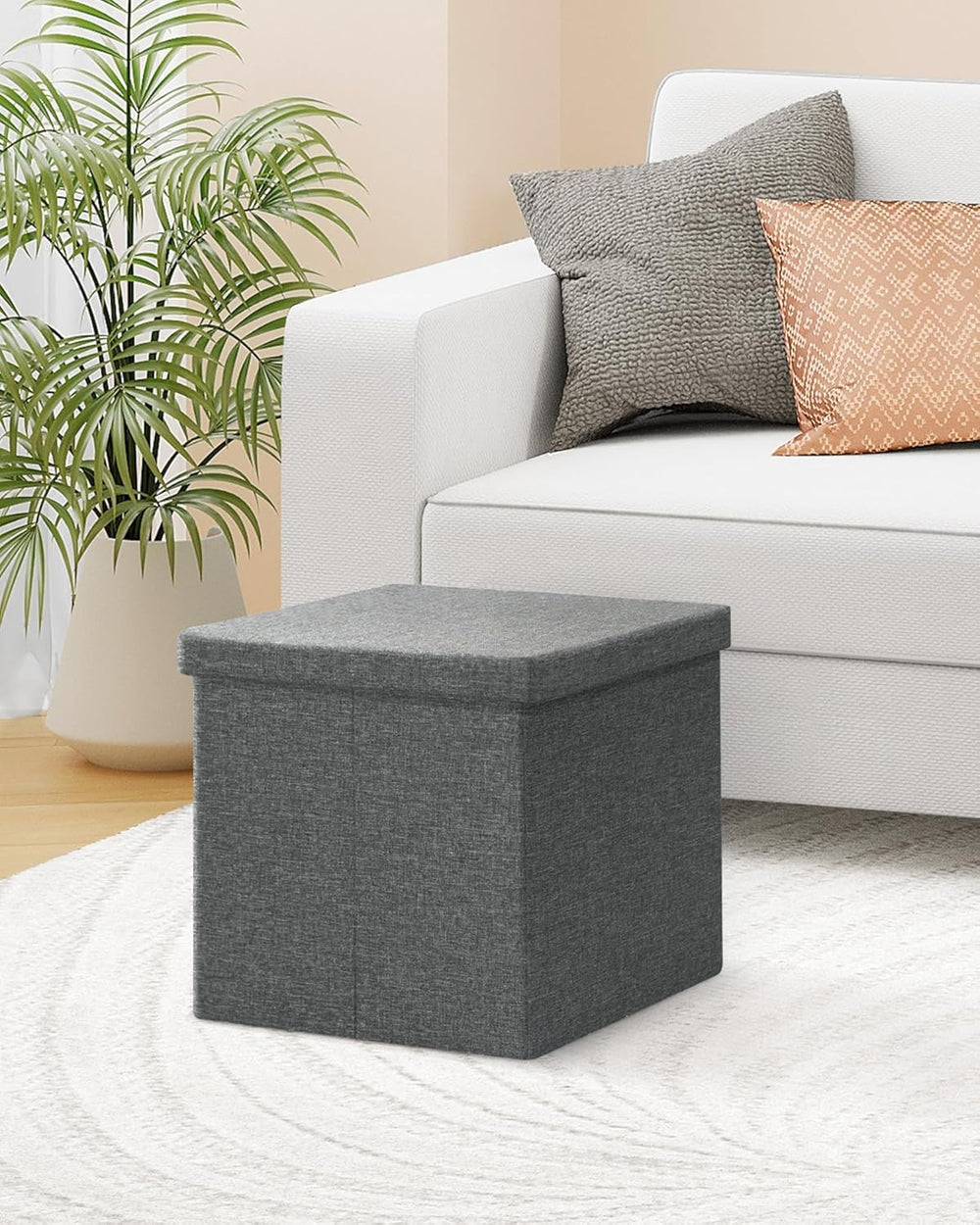 B FSOBEIIALEO Storage Ottoman with Tray, Linen Small Coffee Table Folding Foo...
