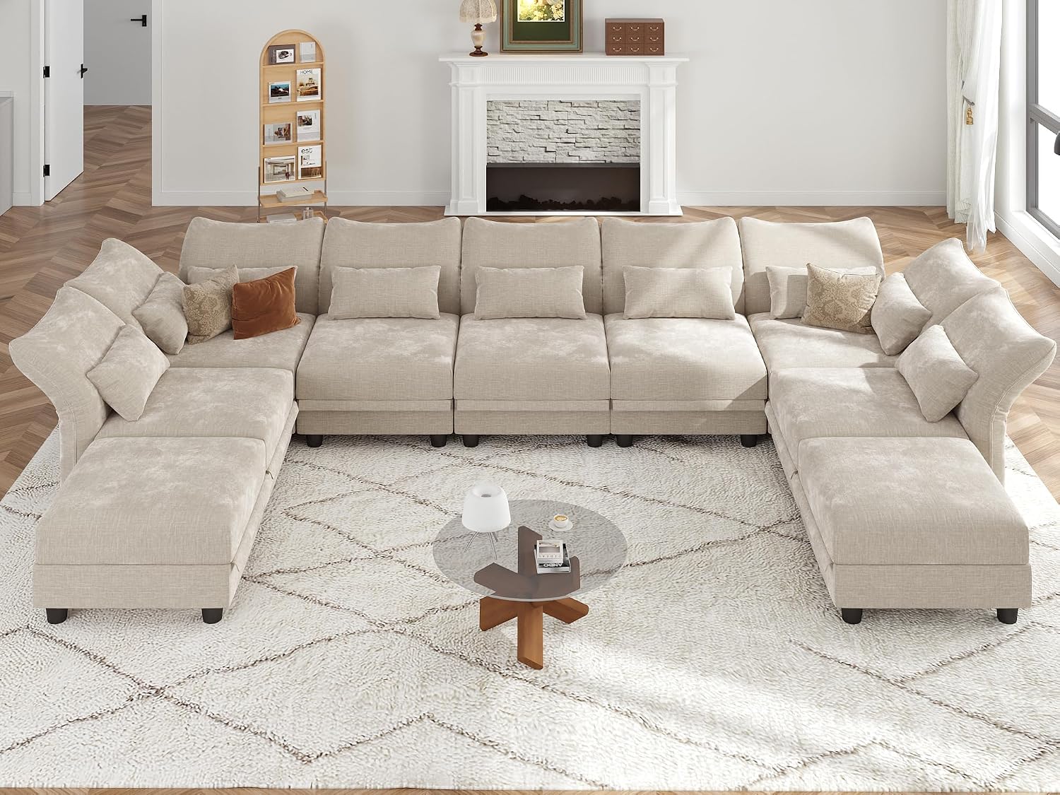 LLappuil 154" Modular Sectional Sofa with Storage 9 Seat Oversized Sectional Couches for Living Room with Adjustable Arms Backs, Convertible to L Shape/U Shape/Sleeper Sofa, Black Chenille