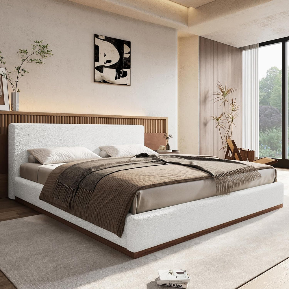 Christopher Knight Home Bettine Modern Boucle Queen Size Bed Frame with Headb...