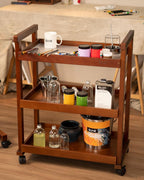 DJAR Rolling Art Supplies Cart, Solid Beech Wood Art Supply Organizert with Caster Wheels, Utility Cart for Adults, Artists, (Walnut, Upgrade)