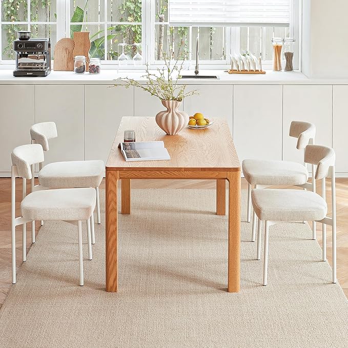 Beige Fabric Dining Chairs Set of 2, Armless Upholstered Kitchen Chair,Modern Dining Room Chair with Curved Backrest