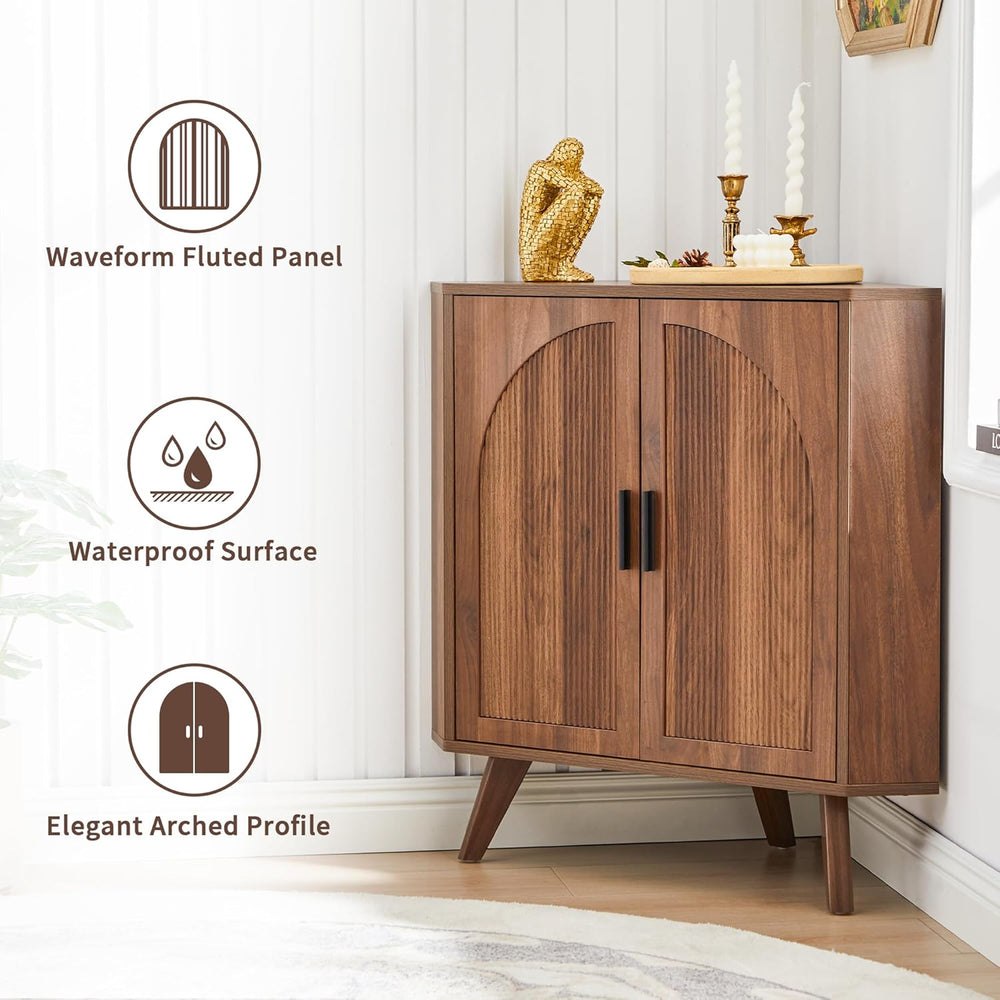 BERRYMERRY Fluted Corner Cabinet with Storage,Space Saving Corner Floor Cabin...