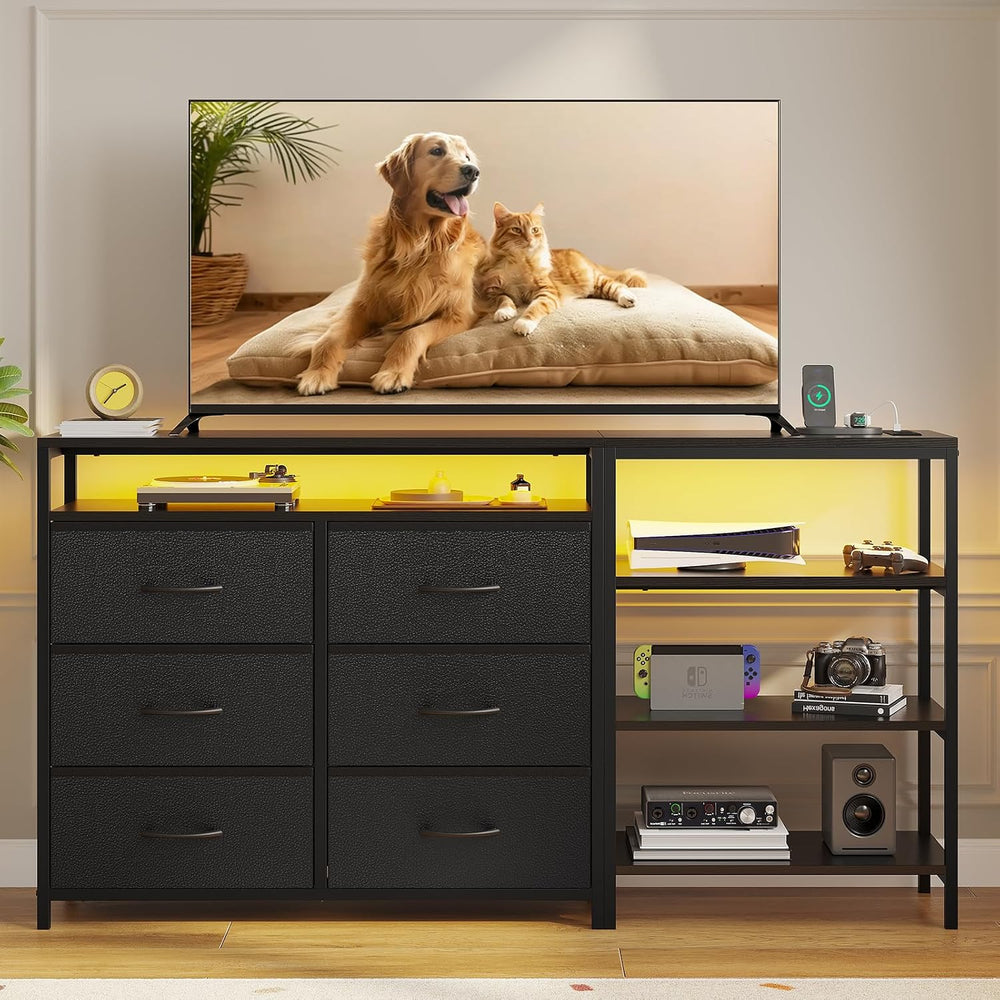 HAUOMS TV Stand for 60 Inch TV,LED Entertainment Center,Black | L Shaped Conv...