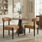 VKNOW Wooden Dining Chairs Set of 2, Modern Upholstered Dining Room Chairs with Black Rubberwood Legs and Curved Backrest, Fabric Kitchen Chairs for Dining Room, Orange(Black Legs)