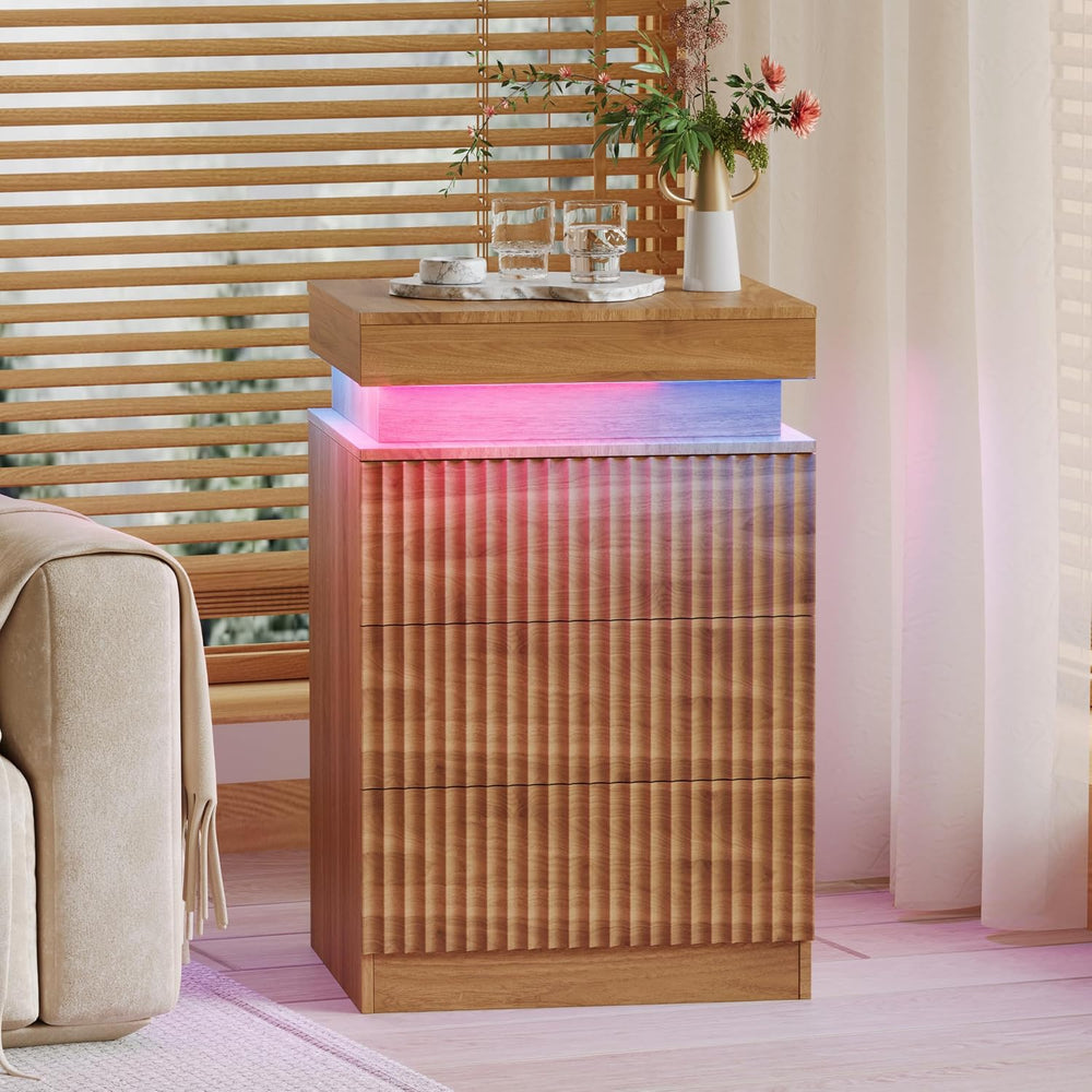 Nightstand Set of 2 for Bedroom, LED Nightstand with 3 Drawers and Charging S...