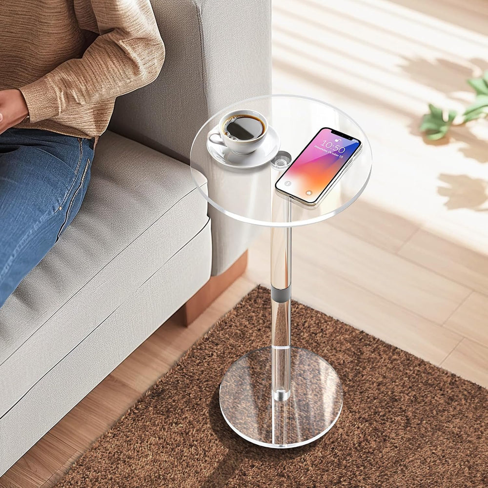 9.8" Round Clear Acrylic End Table - Modern Small Space Side Table for L...