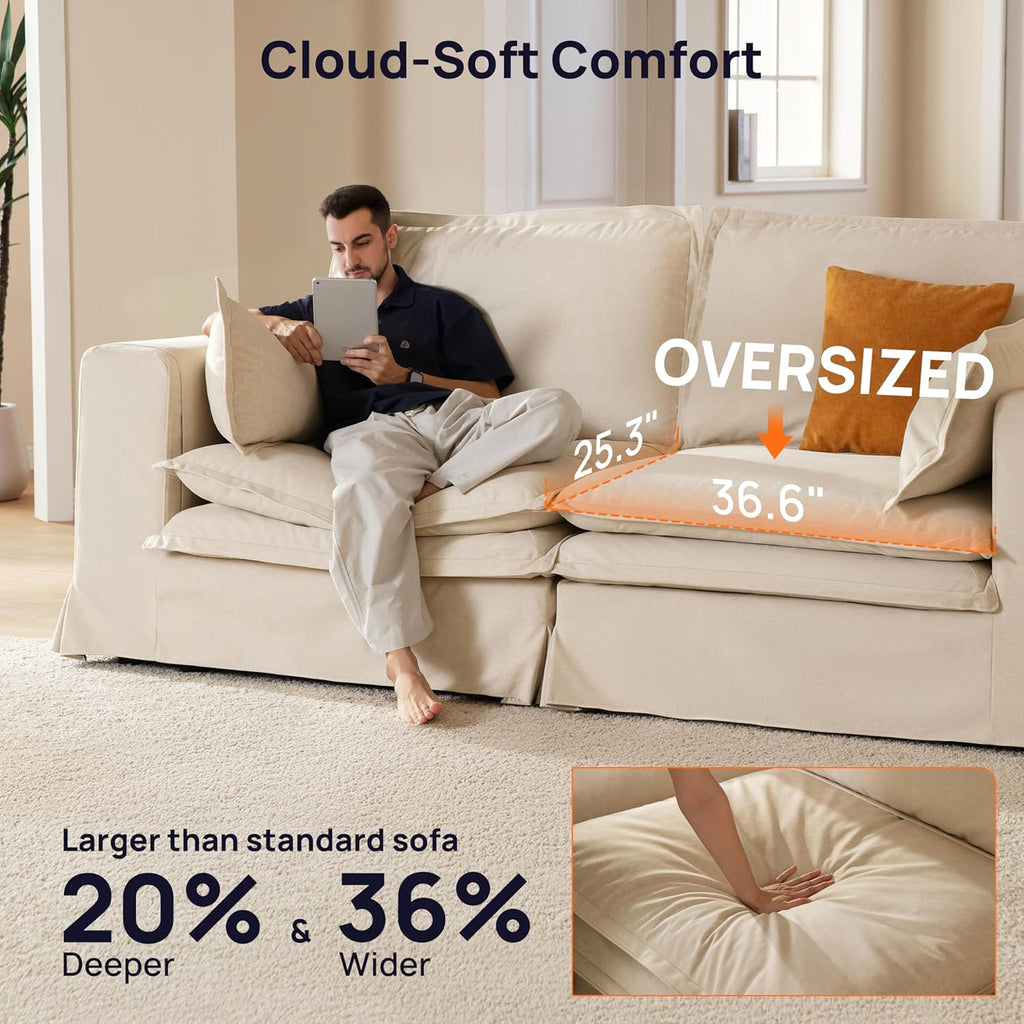 162.2" Washable Oversized Modular Sectional Sofa, Cloud Couch with Fully Removable Cover, Comfy Sectional Couches for Living Room, Performance Fabric, Beige, 4-Seater with 2 Storage Ottoman,U-Shaped
