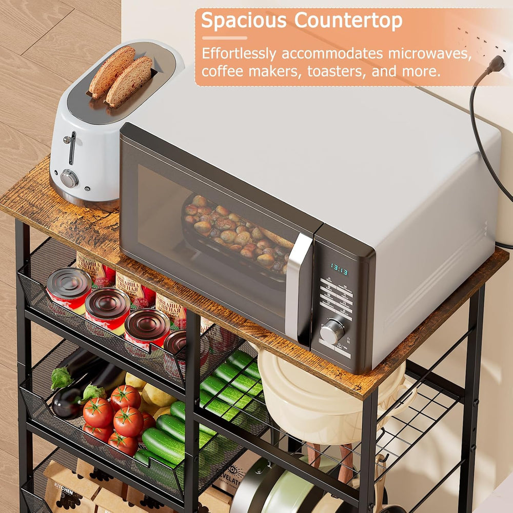 Rolling Kitchen Storage Microwave Cart, Kitchen Island with Adjustable Shelf ...