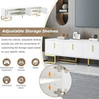 Ball & Cast Modern TV Stand with Storage Cabinets for TVs up to 80", Luxury Media Console w/Metal Legs & Gold Handles,Geometric Lines & Adjustable Shelf,Entertainment Center for Living Room,White