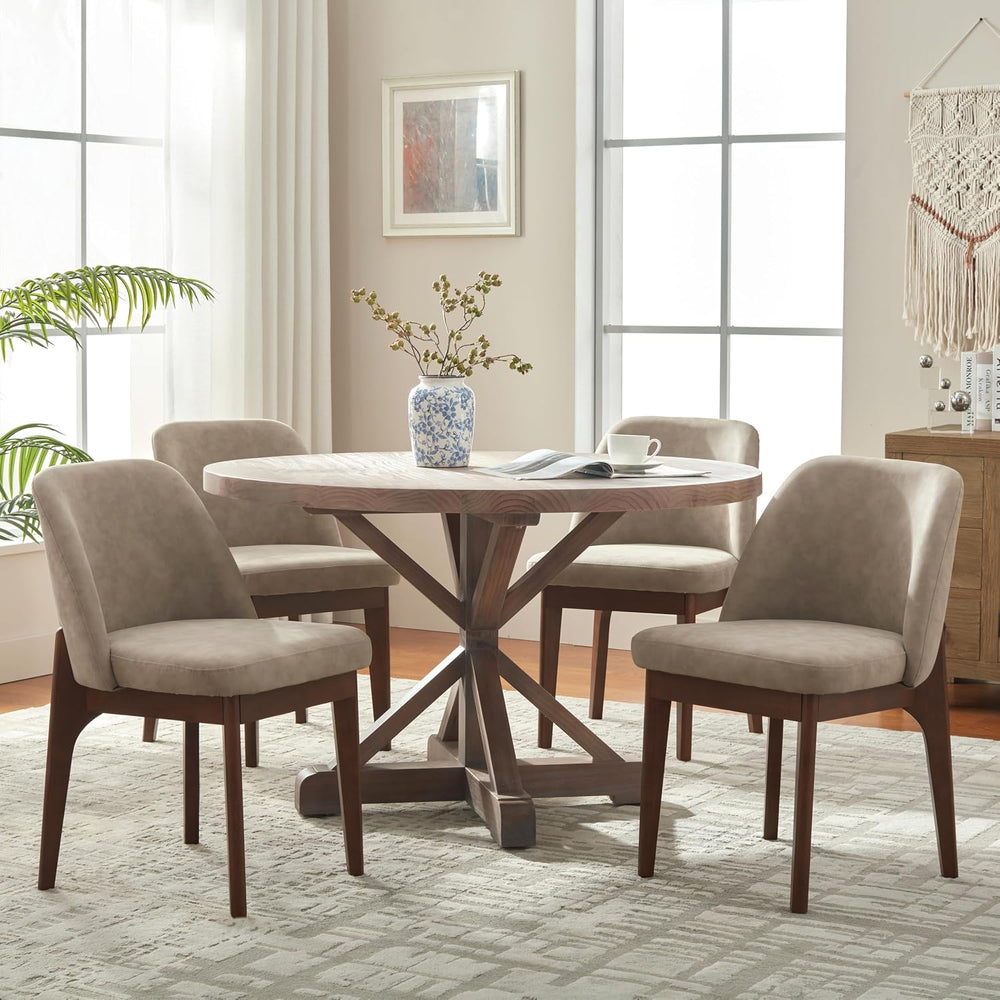VKNOW Dining Chairs Set of 4, Faux Leather Wooden Kitchen Chairs, Taup