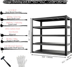 Storage Shelving Unit Heavy Duty Garage Shelves Metal Organizer Utility Rack for Kitchen Pantry Basement Pantry Warehouse Laundry Black 83" H x 55" W x 23.2" D 3000LBS 5-Tier