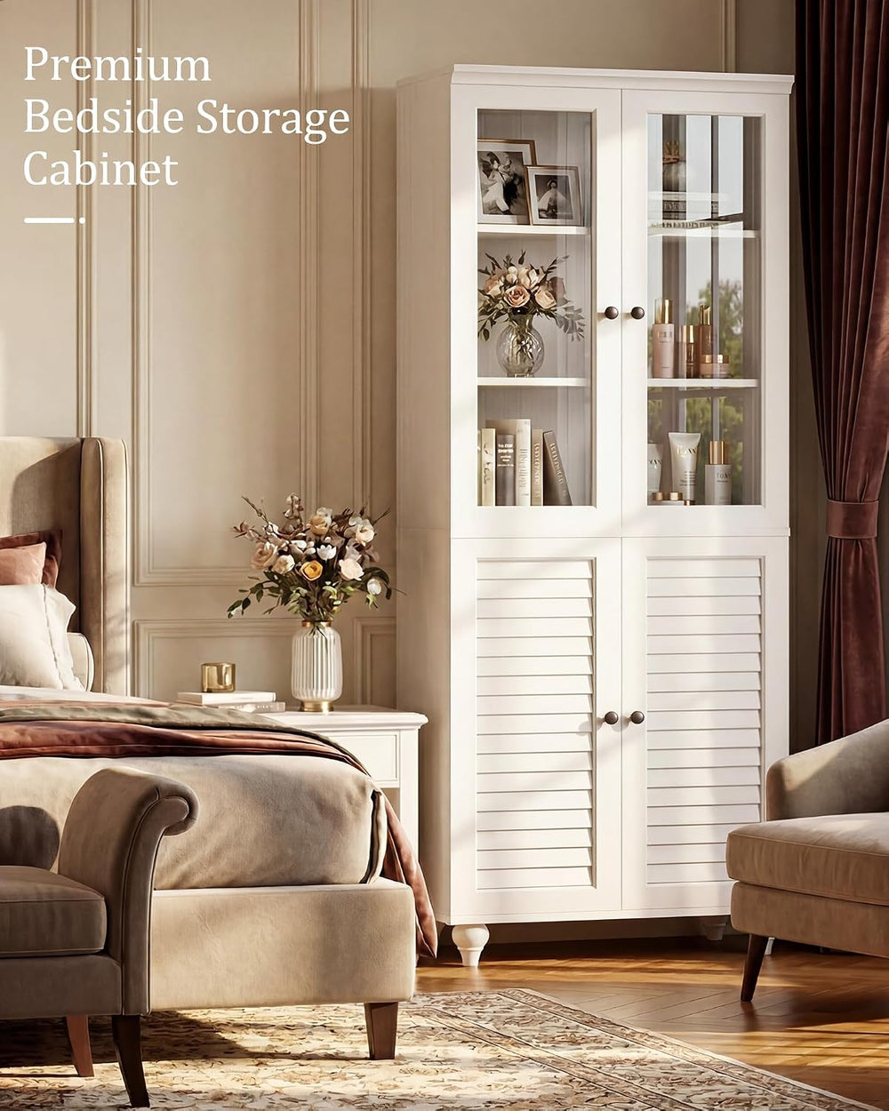 80" Kitchen Pantry Cabinet Set of 2, Farmhouse Storage Cabinets with Gla...