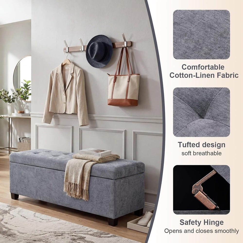 Asense Storage Ottoman Bench,42 inch Upholstered End of Bed Bench,Safety Hing...