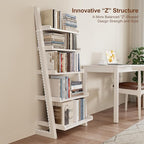 White Wooden Ladder Shelf with Edges, 5-Tier Modern Leaning Bookshelf Ladder – Stylish Space-Saving Bookcase for Living Room, Bedroom & Home Office