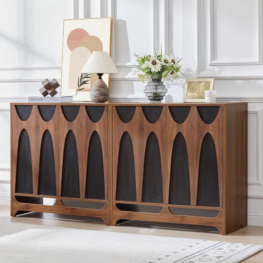 Bifins 63” Walnut and Black Sideboard Buffet Cabinet with Storage Set of 2