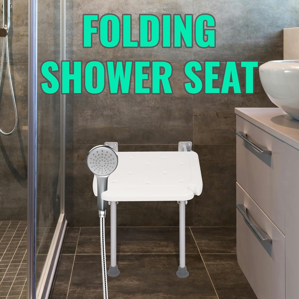 KUAFU Folding Shower Seat, Wall Mounted Bathroom Bathtub Safety Stool,