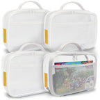 holay 4 Packs PVC Zippered Blocks Set, Toy, Clay, Board game Storage Organizer Case (Name Tag, Manual Pocket) (White, Small)