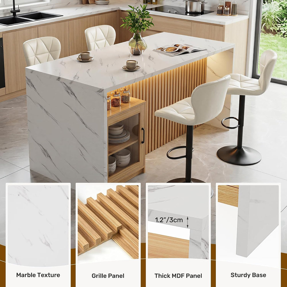 Miereirl 63”/32” Kitchen Island Table with Storage Space, Imitation Marble Is...