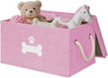Dog Toy Basket with Lid, Dog Basket for Toys, Dogs Toy Box with Cotton Rope Handles, Collapsible Storage Bins for Pet Toys, Dogs Storage Organizer, Pink
