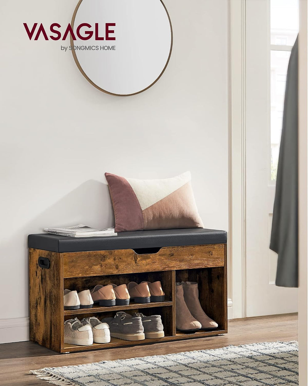 VASAGLE Storage Bench with Cushion, Shoe Bench,11.8 x 31.5 x 17.3 Inches | Pa...