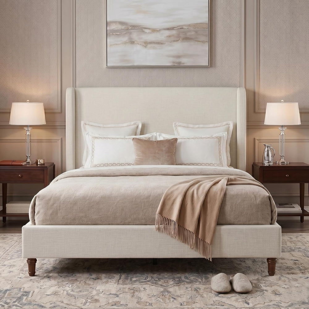 54" Extra-Tall Headboard Bed Frame - Heavy Duty Wingback Upholstered Pla...