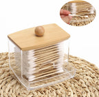 Tbestmax 2 Pack 10oz Qtip Holder Dispenser with Bamboo Lids, Big Clear Bathroom Organizer Accessories Decor for Storage-Qtips Cotton Ball Holder Apothecary Jars, Cotton Swabs, Floss Container