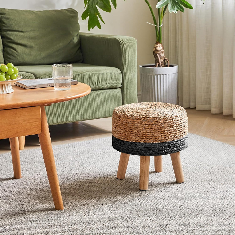 YMYNY Foot Stool, 12.6" Small Ottoman, Natural+Black,HBD027B | Natural S...
