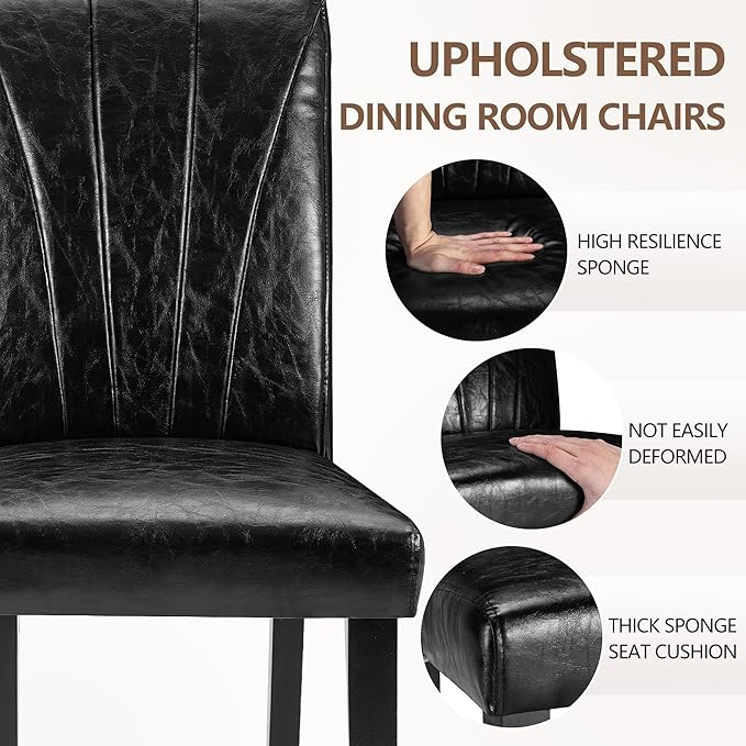 VECELO Upholstered Dining Chairs Set of 4, Modern PU Leather and Solid Wood Legs & High Back,Parsons for Kitchen/Living Room- Black