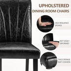 VECELO Upholstered Dining Chairs Set of 2, Modern PU Leather Dinning Room Chair with Solid Wood Legs and High Back, Parsons for Kitchen/Living Room- Black