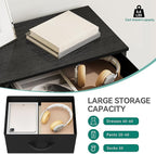 DWVO Storage Tower with 4 Drawers - Fabric Dresser, Organizer Unit, Living Room, Closets - Sturdy Steel Frame, Easy Pull Fabric Bins & Wooden Top