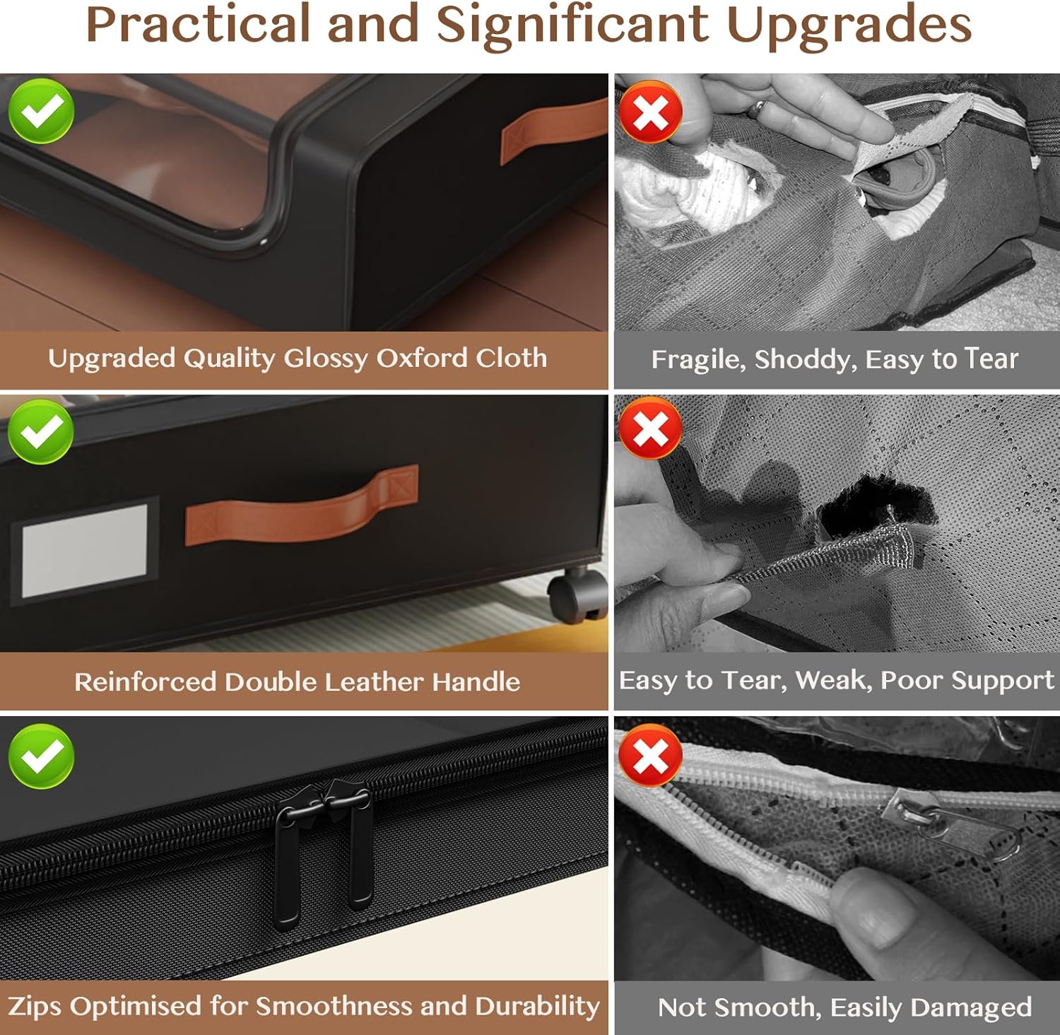 Under Bed Storage with Wheels, UnderBed Storage Containers with Clear Lid and Handles, Under the Bed Storage Bins Drawers for Clothes,Blankets,Shoes,Books (BLACK, 4 PACK)