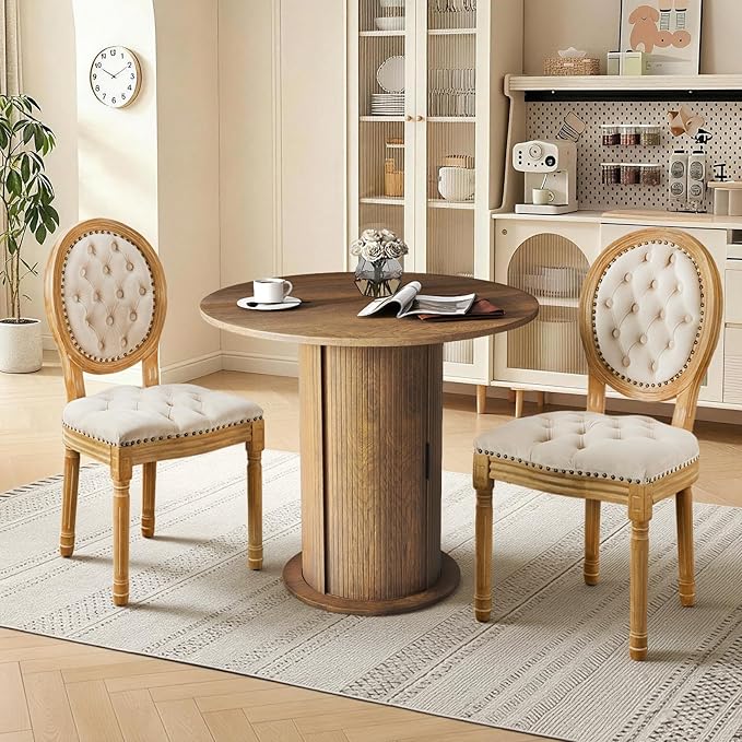 SoarFlash Kitchen Table and Chairs for 2, 31.5" Dining Table Set for 2 with Upholstered Chairs, 3 Piece Kitchen Table Set with Storage Shelf for Small Space, Apartment