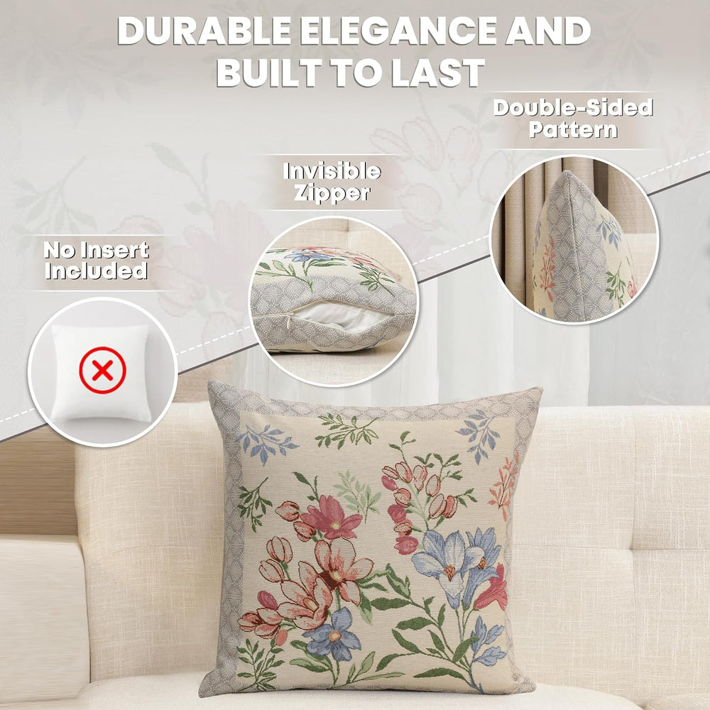 Floral Decorative Daisy French Tapestry Throw Pillow Cover, 18 x 18 in