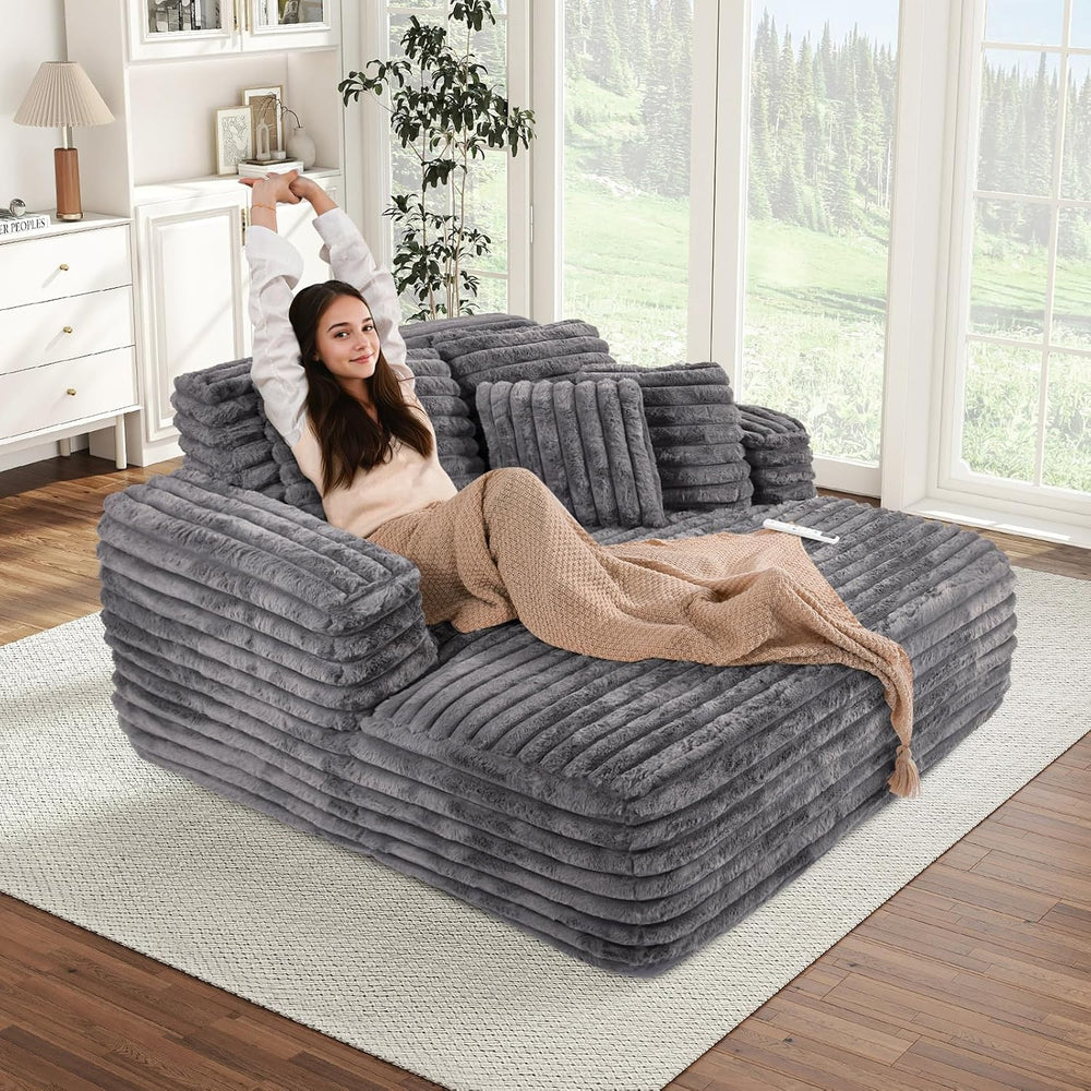 Chaise Lounge Chair Indoor, Comfy Corduroy Plush Fluffy Foam Floor Compressed...