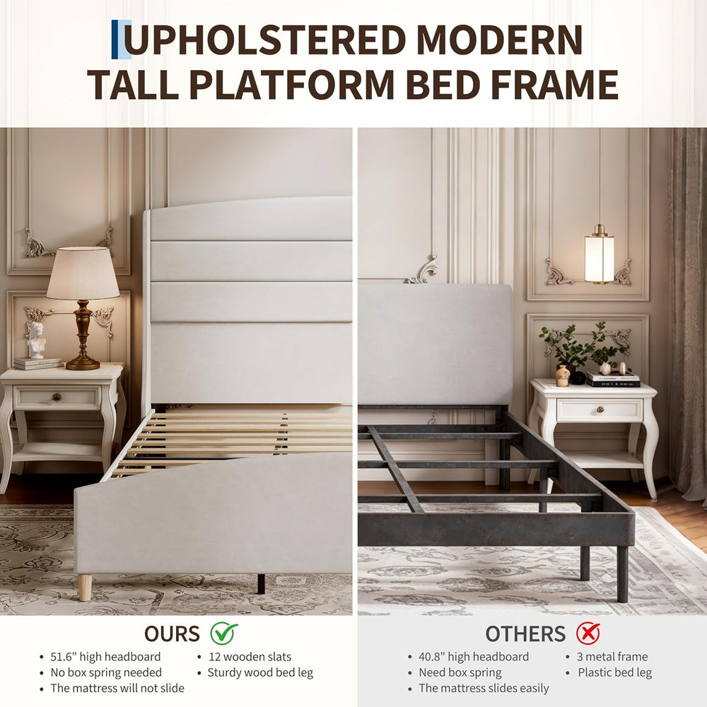 Queen Size Bed Frame,Upholstered Platform Bed,Wingback Headboard