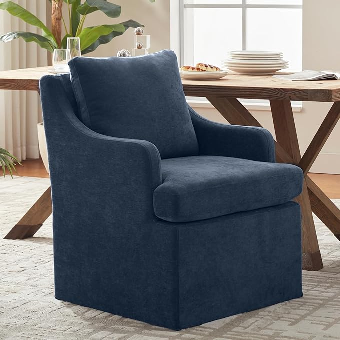 VKNOW Upholstered Dining Chairs, Modern Kitchen Chairs Dinner Chairs with 4 Casters, Chenille Armchair for Bedroom Reading Room Living Room, Blue