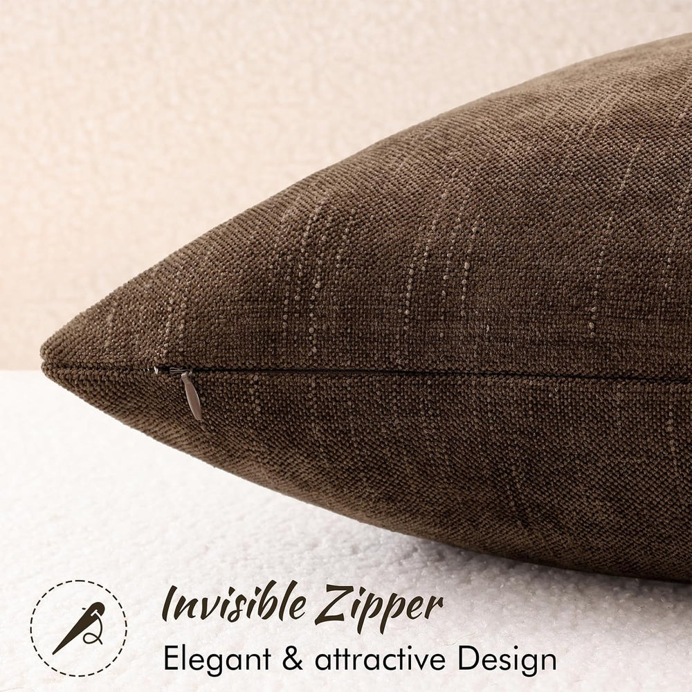 decorUhome Chenille Decorative Throw Pillow Covers 24x24 Set of 2, Brown