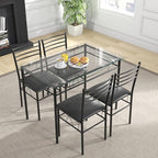 Giantex 5 Piece Dining Table Set, Kitchen Dining Set with Tempered Glass Table Top and 4 Upholstered Chairs, Dinette Set for 4 for Breakfast Nook Dining Room Kitchen (Black)