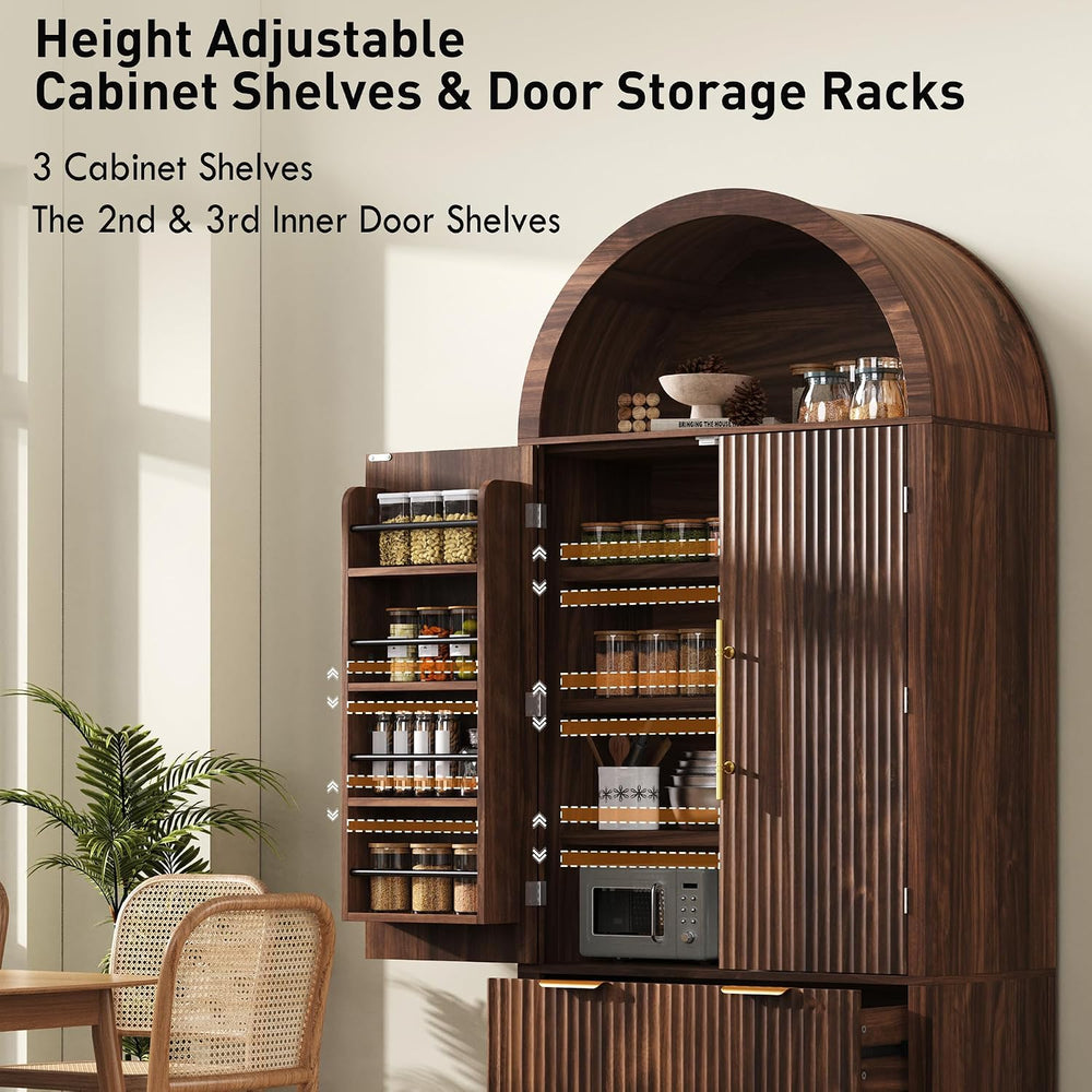 Polibi 72" Tall Arched Kitchen Pantry Cabinet with 2 Drawers & 8 Adj...