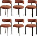 Boucle Dining Chairs Set of 6, Rust Dining Chairs with Upholstered Seat and Round Back, Mid-Century Modern Kitchen Chairs for Dining Room, Restaurant