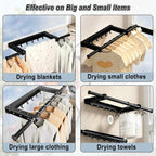 2 Pcs Clothes Drying Rack, Laundry Drying Rack with Wall-Mount Foldable Space Saving Design, Indoor Folding Clothes Horse for Small Spaces with Retractable Rods, Black
