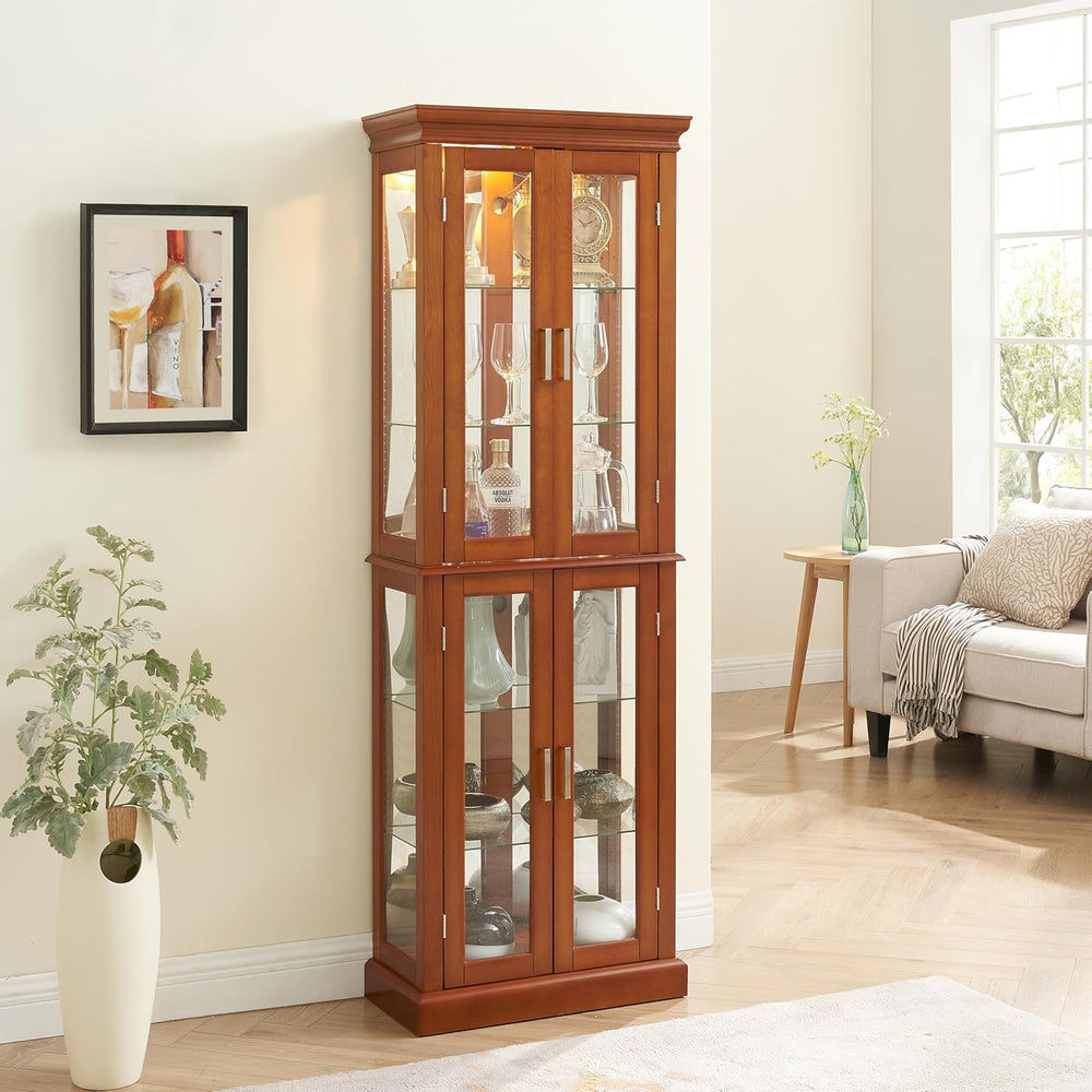 Lighted Curio Cabinet with Tempered Glass Doors, 6 Tiers Curio Diapaly Cabine...