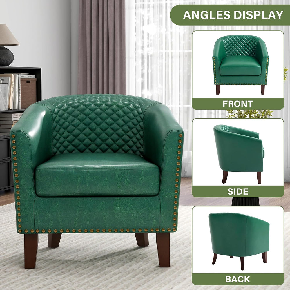 PU Leather Barrel Accent Chairs Set of 2, Upholstered Armchair, Green