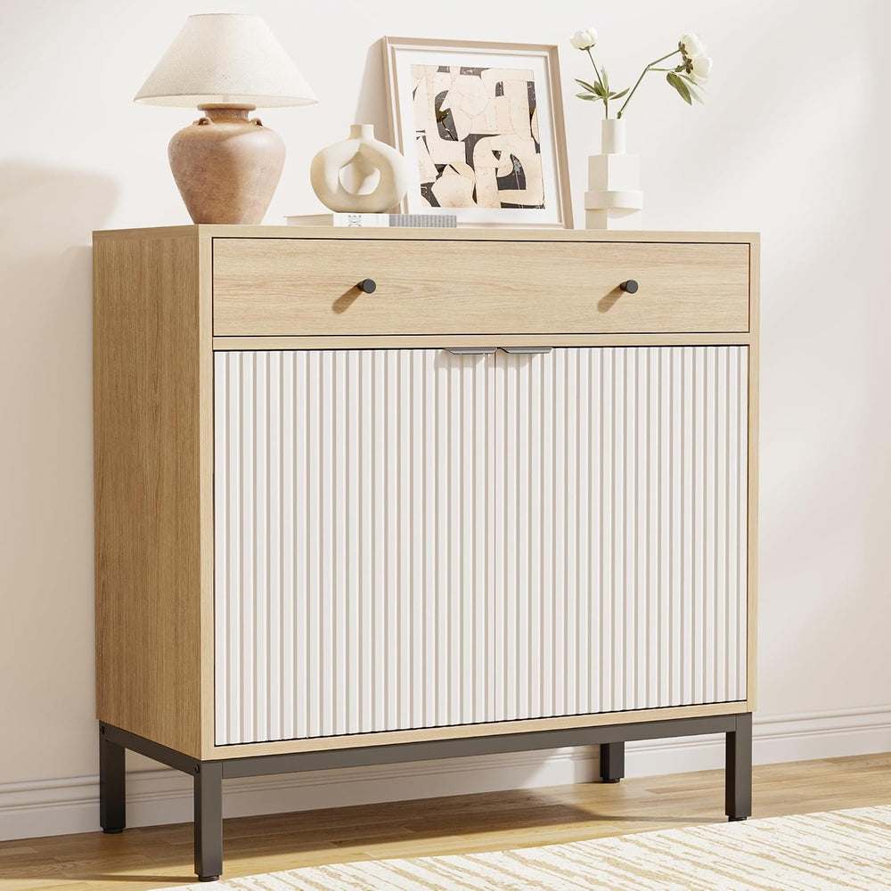 Mericonia Farmhouse Buffet Sideboard Cabinet with Storage, Fluted Coffee Bar ...