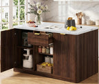 Marble Top Kitchen Island, 47.2" W Kitchen Island on Wheels Islands Table with Power Outlet Rolling Coffee Bar Cart with Buffet Cabinet & Drawer for Dining Room Breakfast Bar Table - Walnut