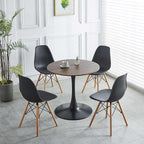 5-Piece Round Dining Table Set,31.5" Mid-Century Modern Kitchen Table with 4 Chairs,Tulip Pedestal Table & Solid Wood Legs,Space Saving Compact Furniture for Small Spaces Apartment Home,Walnut/Black